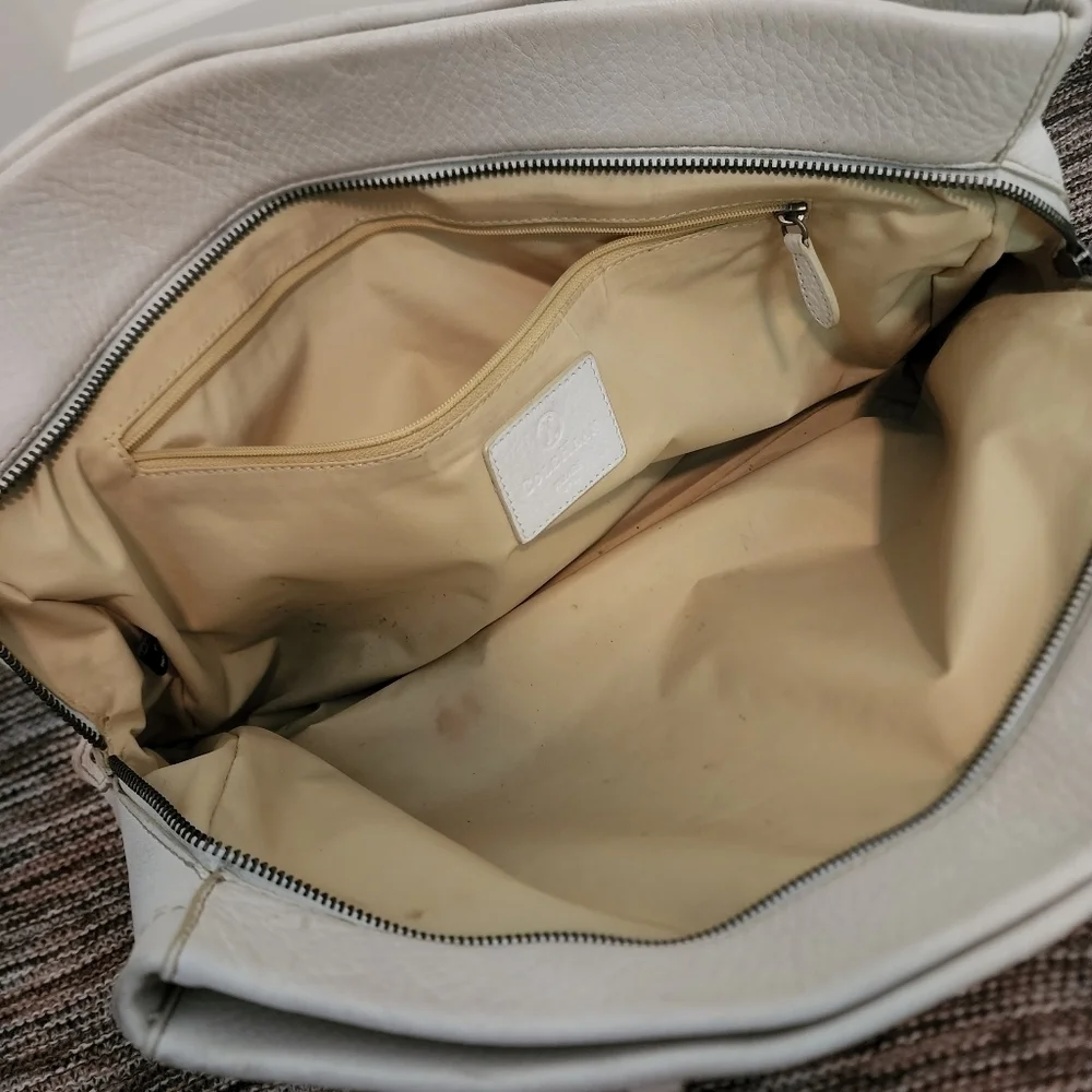 Cole Haan White Leather Satchel Purse large compartments